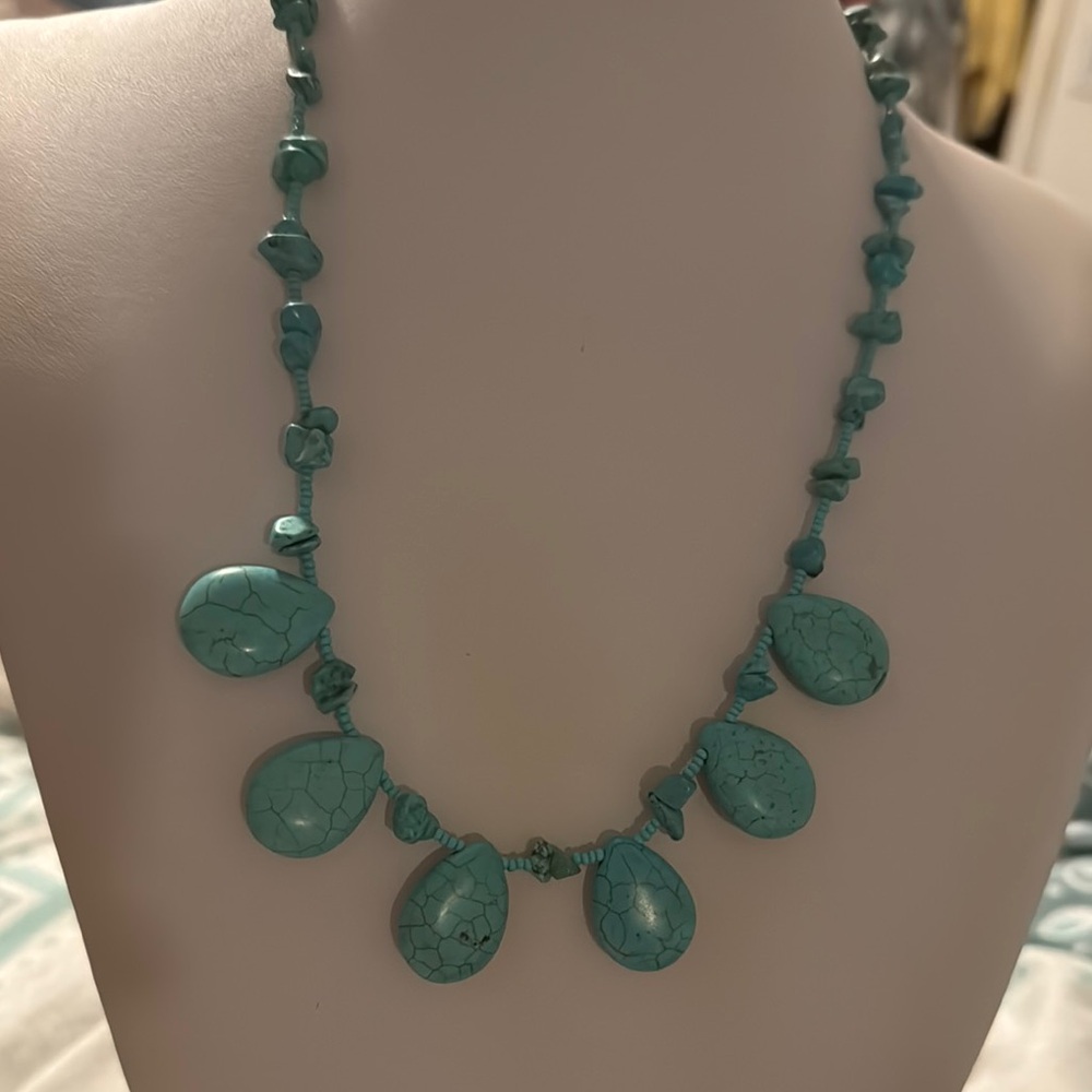 Blue Gemstone Necklace with Teardrop Pendants